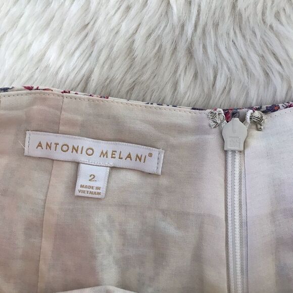 ANTONIO MELANI Floral Print‎ Pencil Skirt Tie Belt Cotton Pink Cream Size 2 NWOT - Picture 5 of 11
